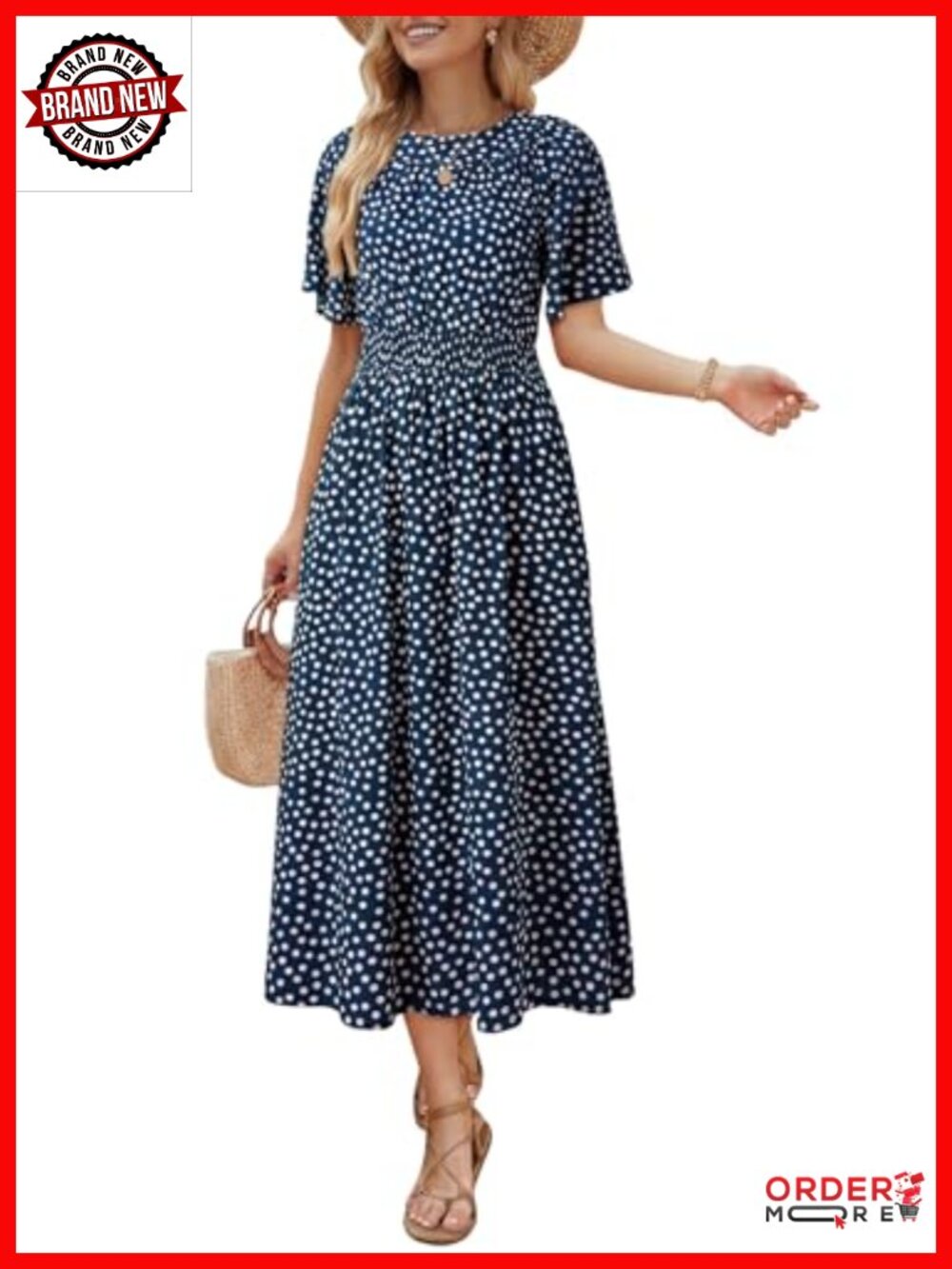 Vintage Elegant Midi Maxi Dress A-Line Flowy Short Sleeve Viscose Floral